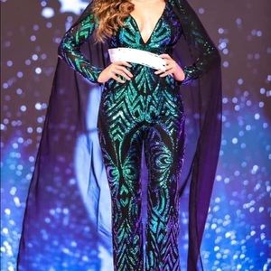Jovani fun fashion jumpsuit cape